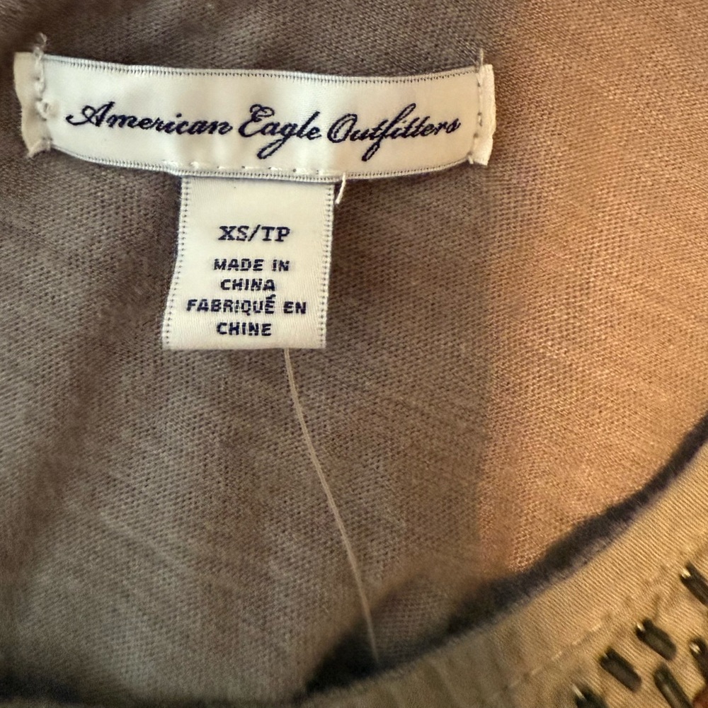 NWT American Eagle Beaded Scoop Neck Blouse – Taupe Gray, Size XS - Picture 7 of 8